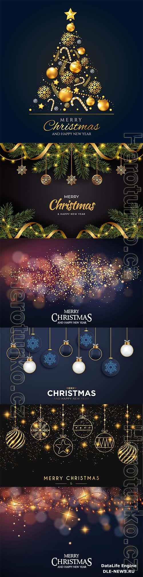 Elegant merry christmas vector background with golden balls