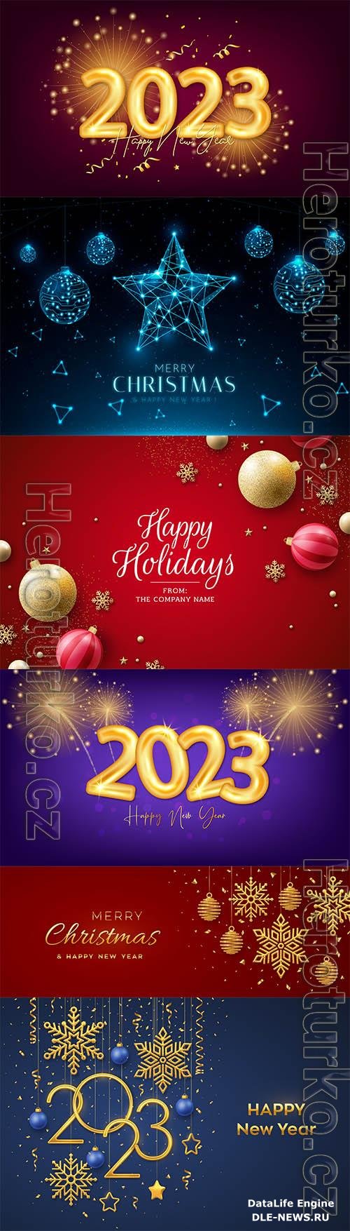 Christmas vector background with realistic decoration