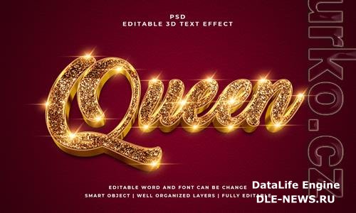 Queen editable psd 3d text effect premium with background