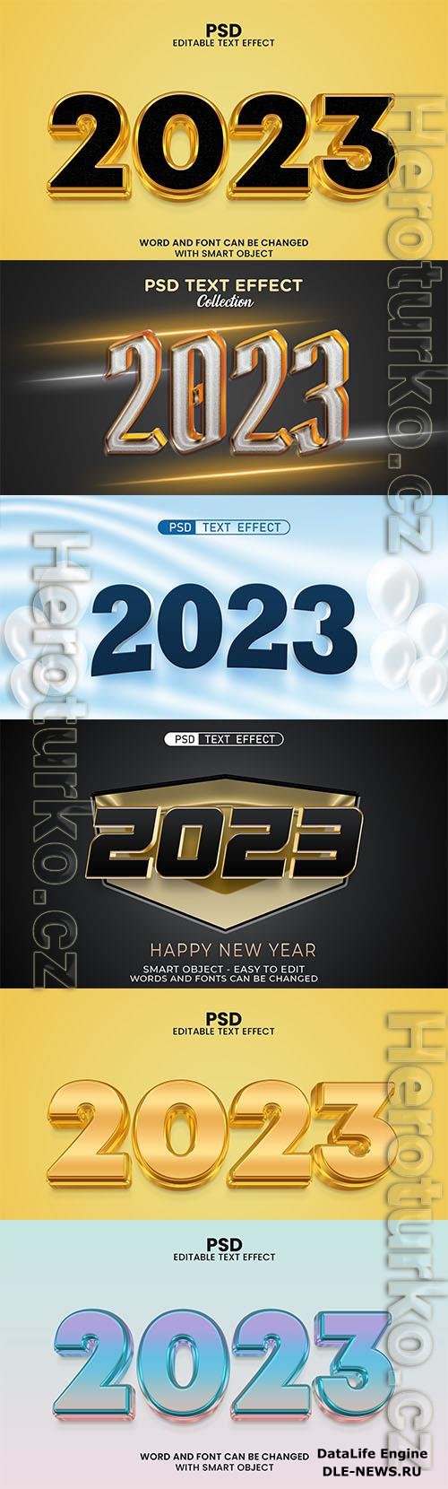 2023 new year golden 3d psd text effect with beautiful background