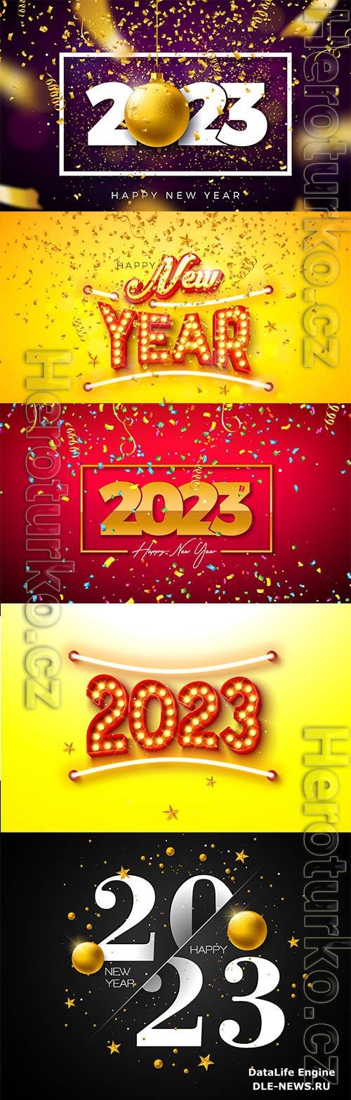 2023 Merry christmas and happy new year illustration with gold glass ball