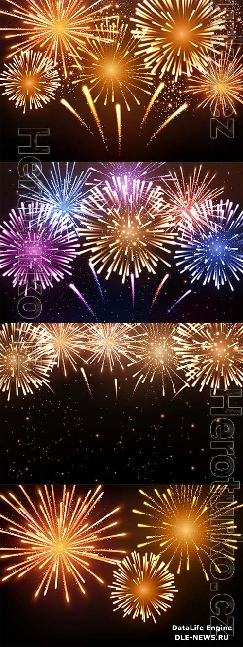 Shining fireworks background, new year celebration vector illustration