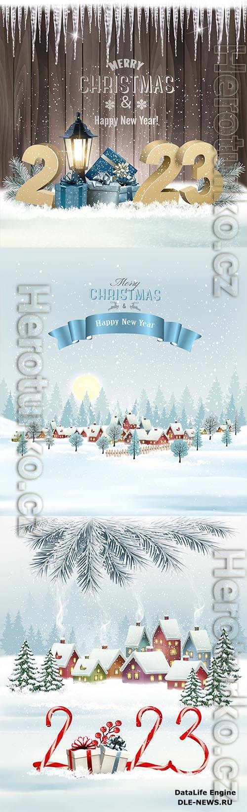 2023 vector holiday christmas background with winter landscape