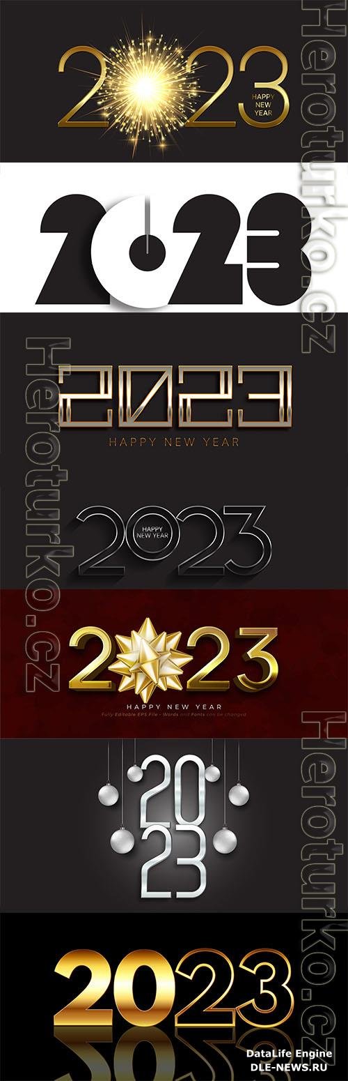 Vector 2023 happy new year banner design in gold and black
