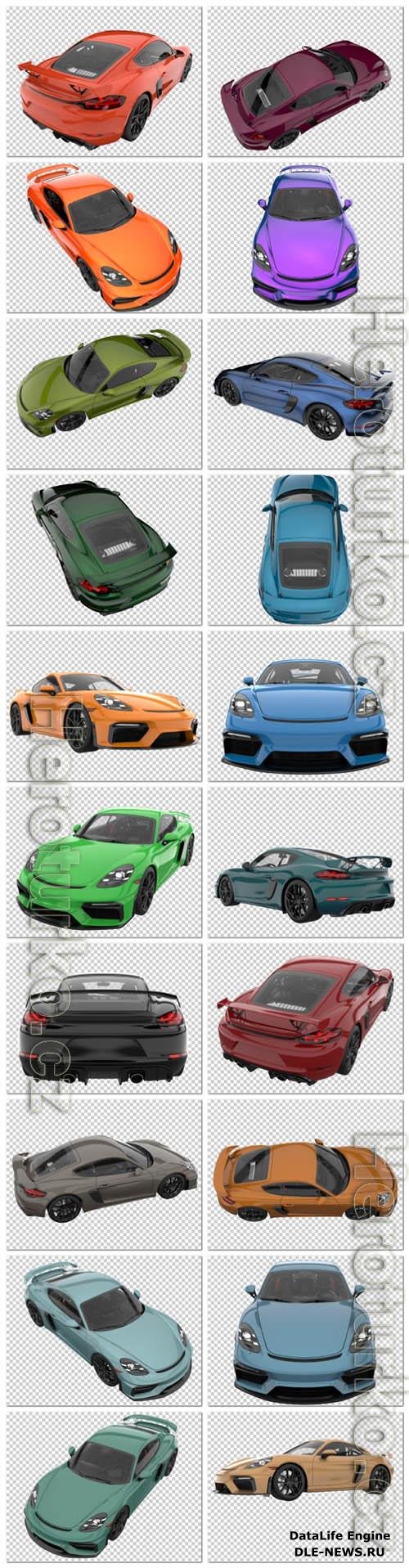 20 Sport car on transparent background, 3d rendering - illustration in psd vol 5