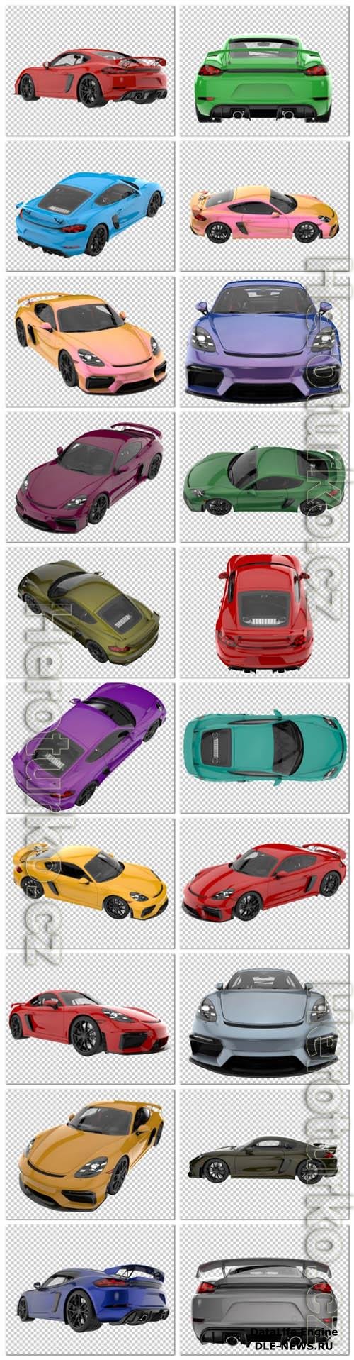 20 Sport car on transparent background, 3d rendering - illustration in psd vol 4