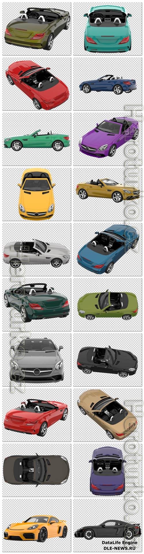 20 Sport car on transparent background, 3d rendering - illustration in psd vol 3