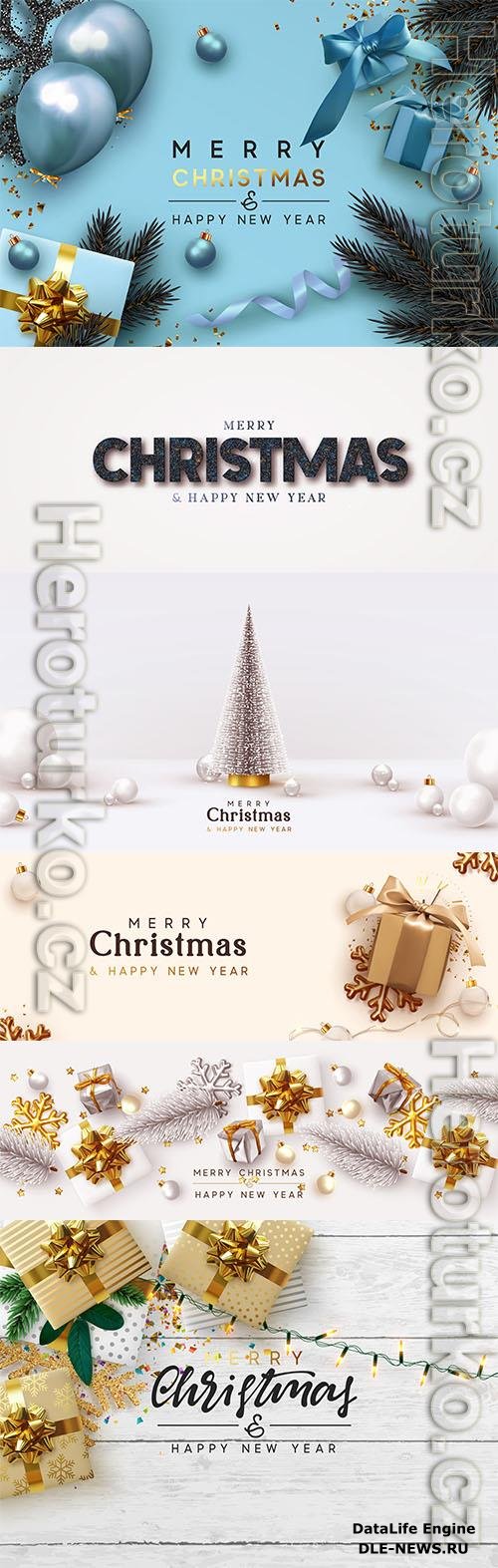 Xmas design of sparkling lights garland, with realistic gifts box, gold snowflake