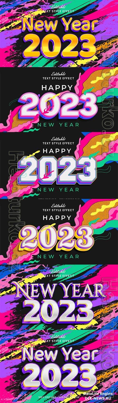 Vector happy new year 2023 3d bold text effect