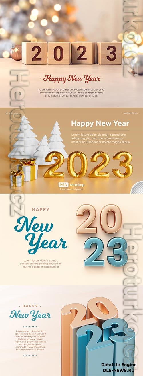 PSD happy new year banner template mockup