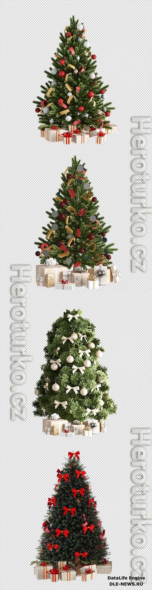 PSD christmas tree, gifts and armchair in 3d rendered isolated