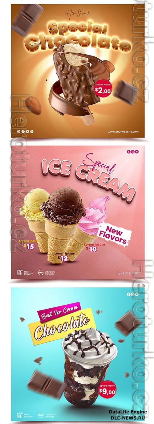 PSD ice cream menu promotion with social media post template