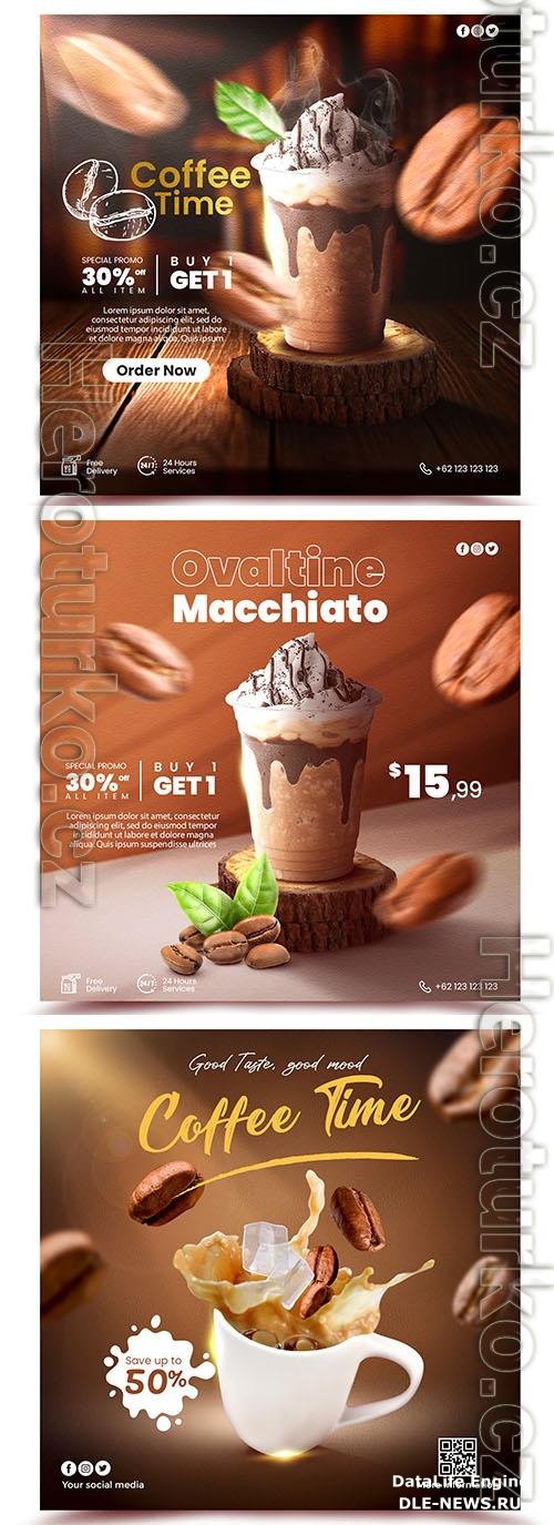 PSD coffee shop drink menu promotion social media post template