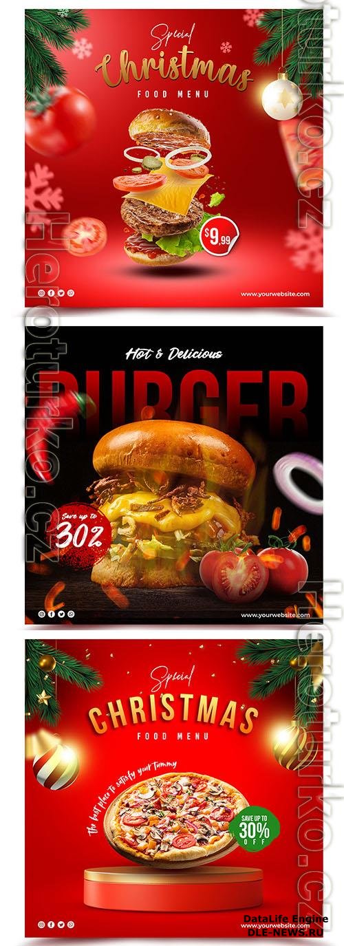 PSD christmas food menu banner or flyer social media promotion template