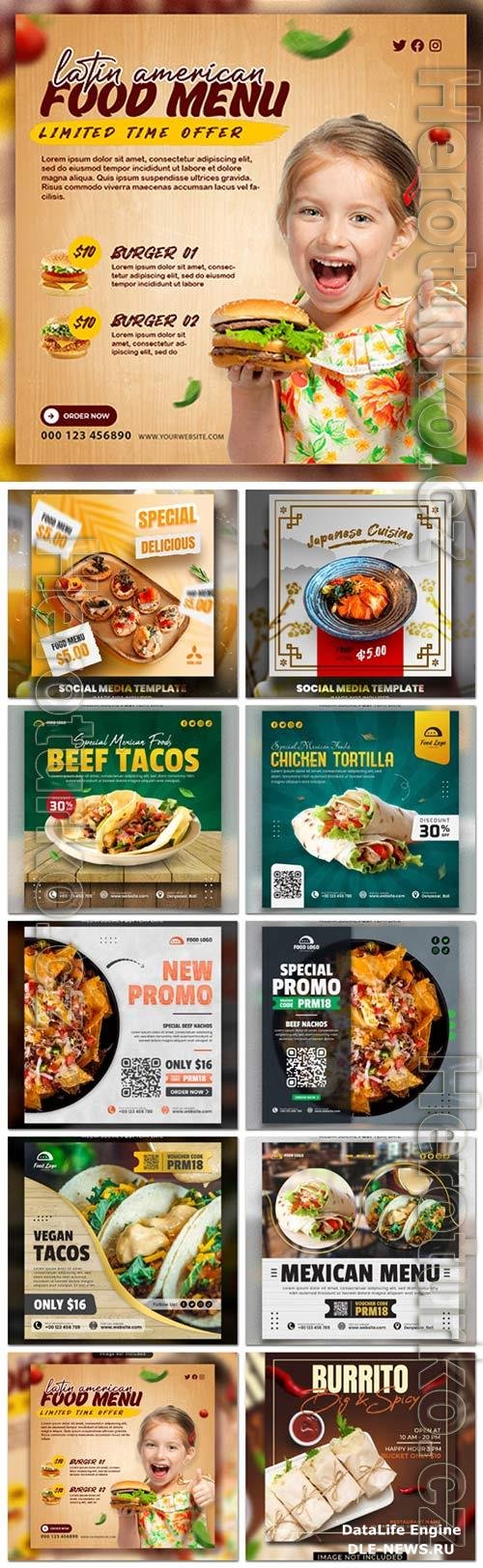 Food social media promotion psd flyer template vol 9