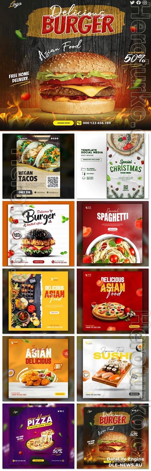 Food social media promotion psd flyer template vol 8