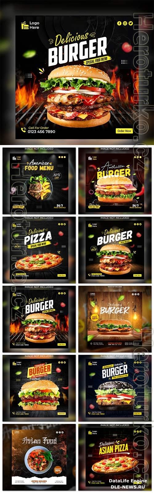 Food social media promotion psd flyer template vol 7