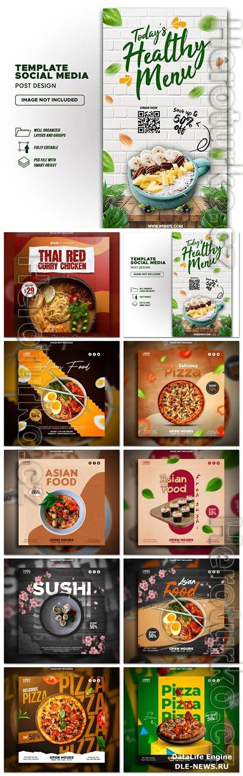 Food social media promotion psd flyer template vol 6