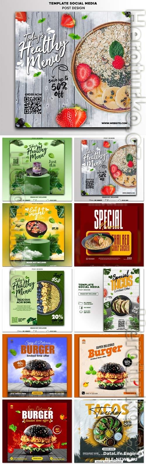 Food social media promotion psd flyer template vol 5