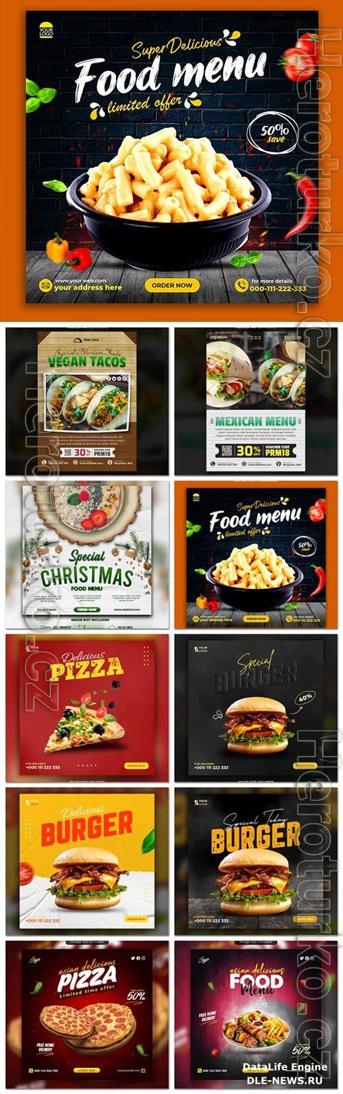 Food social media promotion psd flyer template vol 4