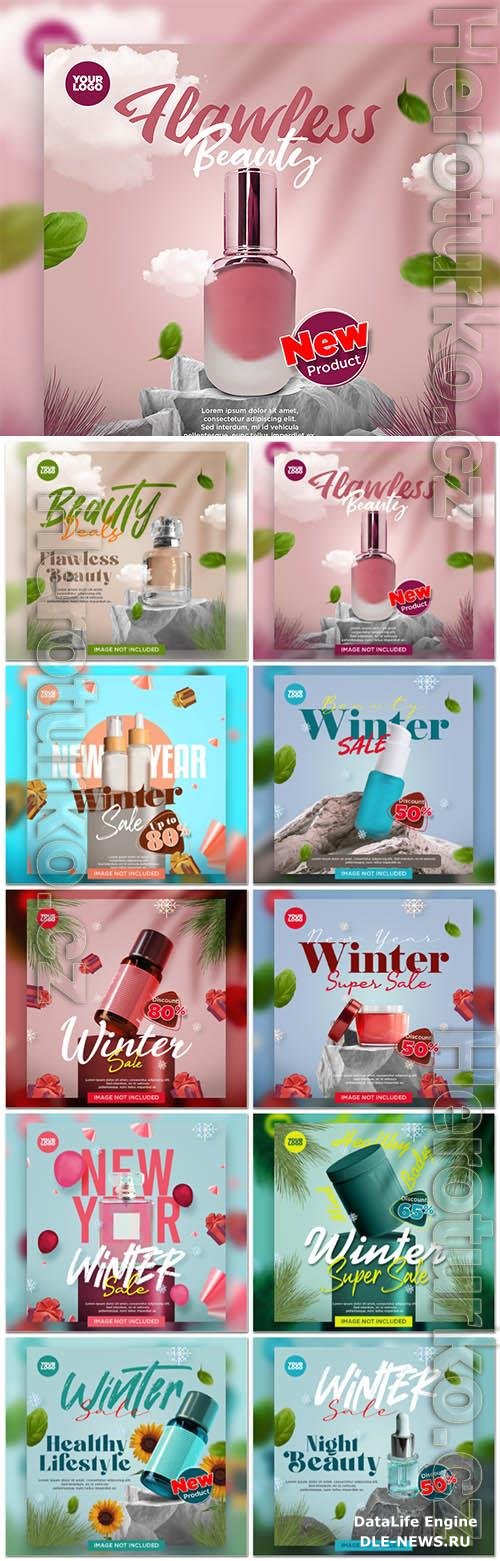 PSD new year winter sale cosmetics banner