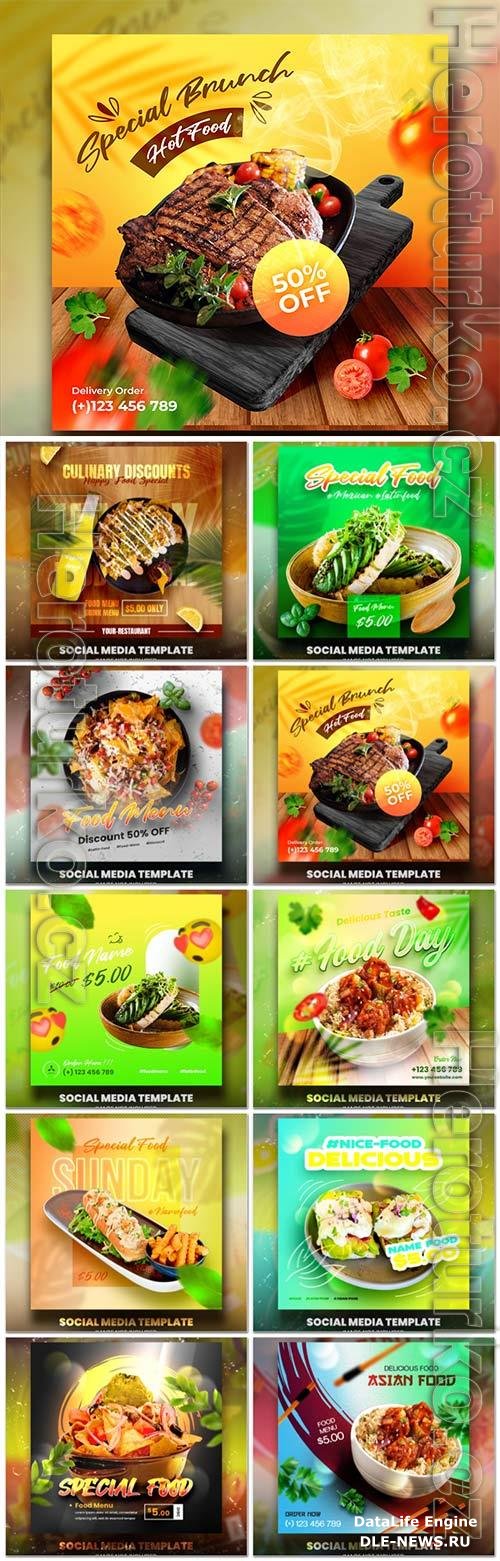 Food social media promotion psd flyer template vol 14