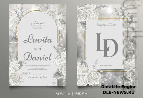 PSD watercolor wedding invitation template with white