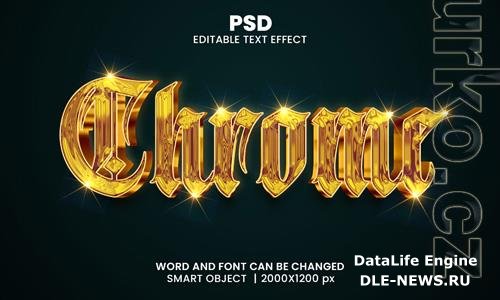 Psd chrome golden 3d editable photoshop text effect style with modern background design