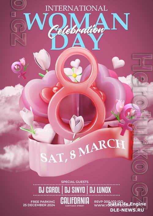 PSD happy women day celebration flyer with crocus flowers