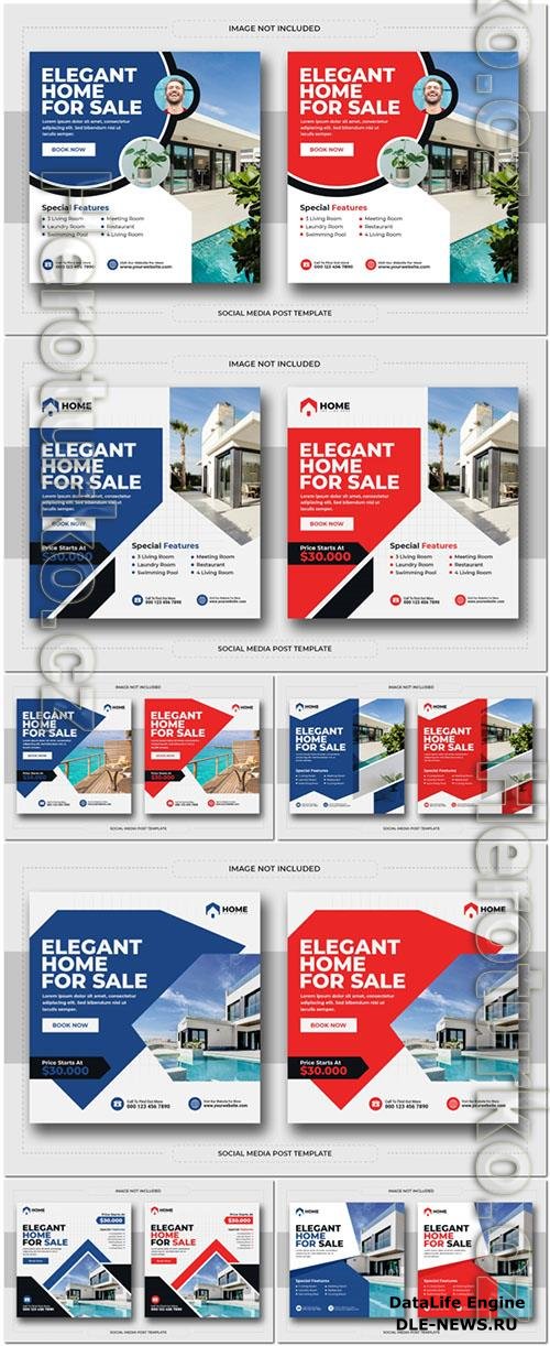 Real estate house property social media post and instagram psd design
 set