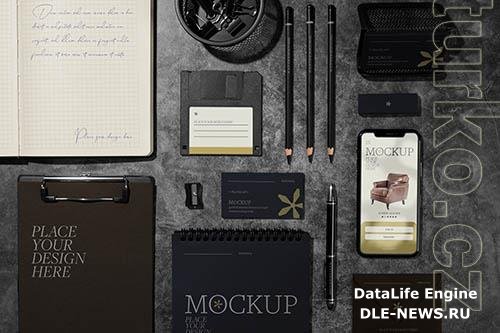 Elegant and dark paper stationery design psd