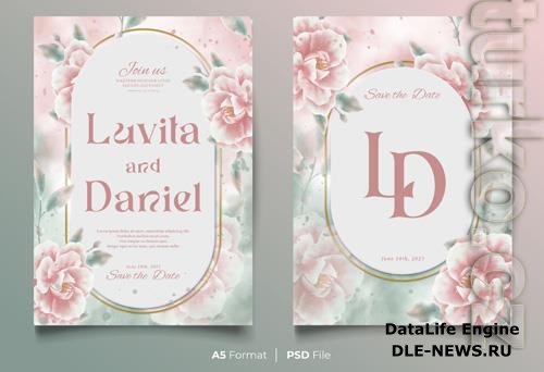 Wedding psd invitation floral design card with wonderful rose