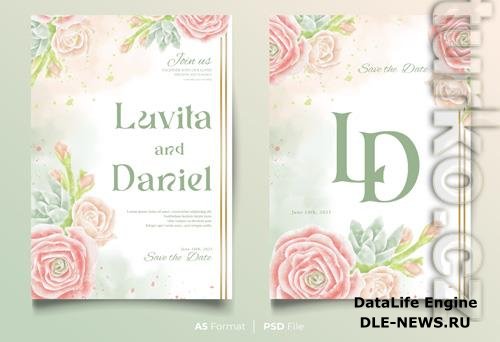 Wedding psd invitation floral design card with ornament