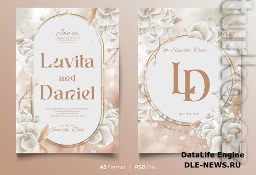 Wedding psd invitation floral design card with white orchids