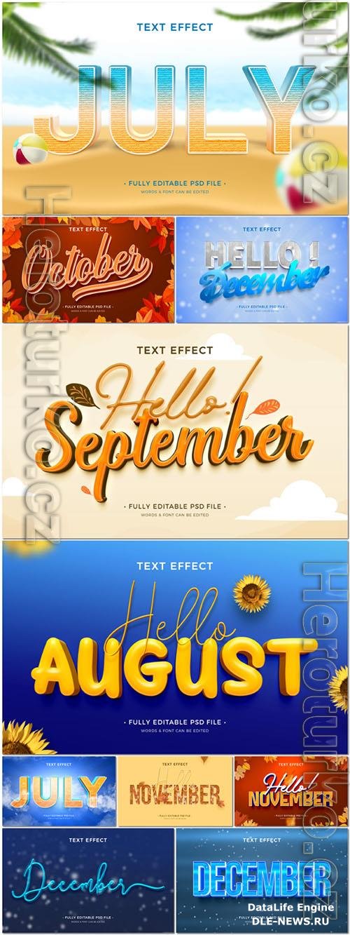 PSD months of the year style text effect editable