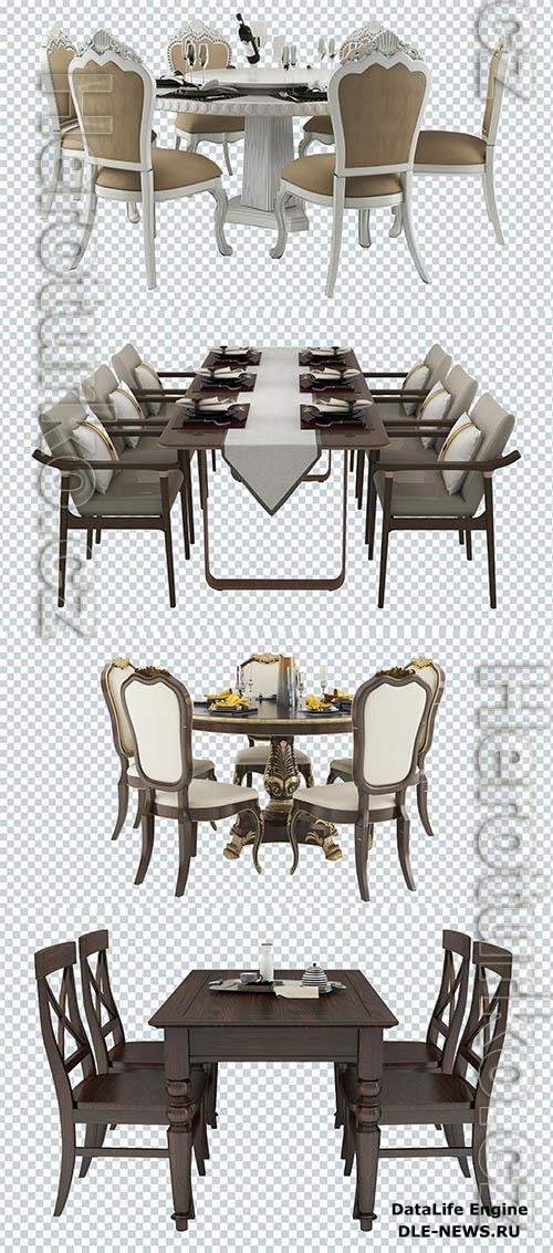 Classic tables and chairs, furniture, set on a transparent background