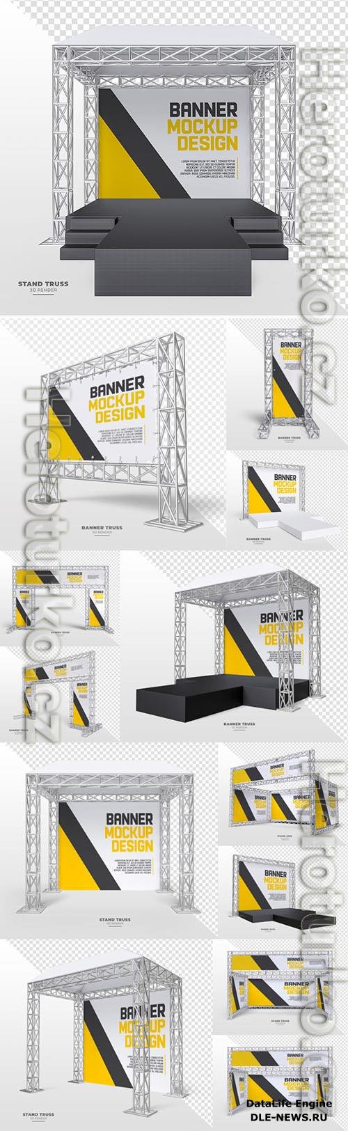 Outdoor advertising banner set with realistic metal truss system black and yellow[PSD]