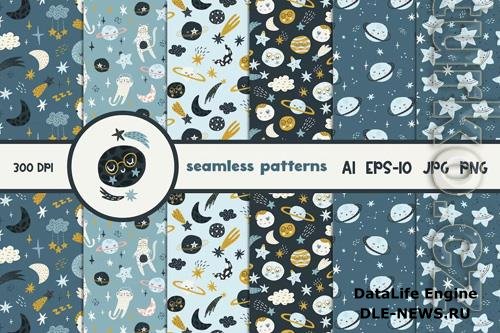 Collection of Cute Space Seamless Patterns