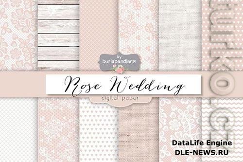 Rose pale wedding digital paper pack design
