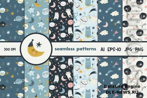 Cute Space Seamless Patterns Design Set