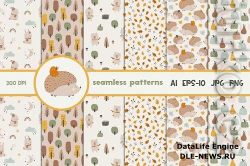 Cute Autumn Seamless Patterns Design Set