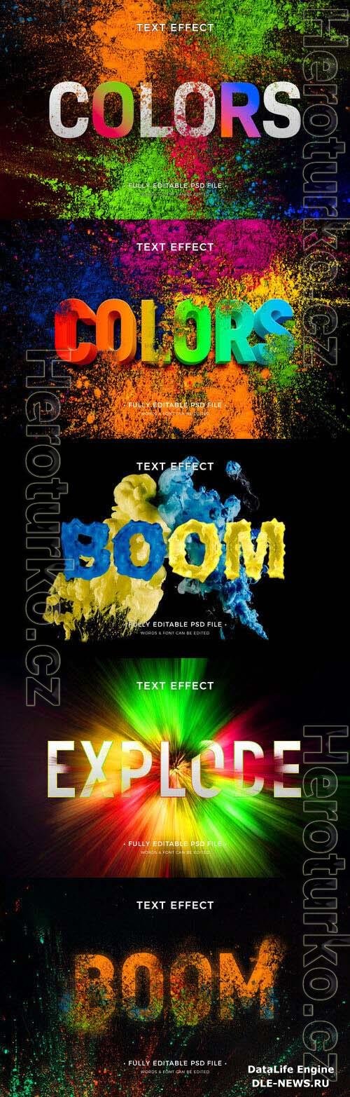 Color explosion psd text effect template set