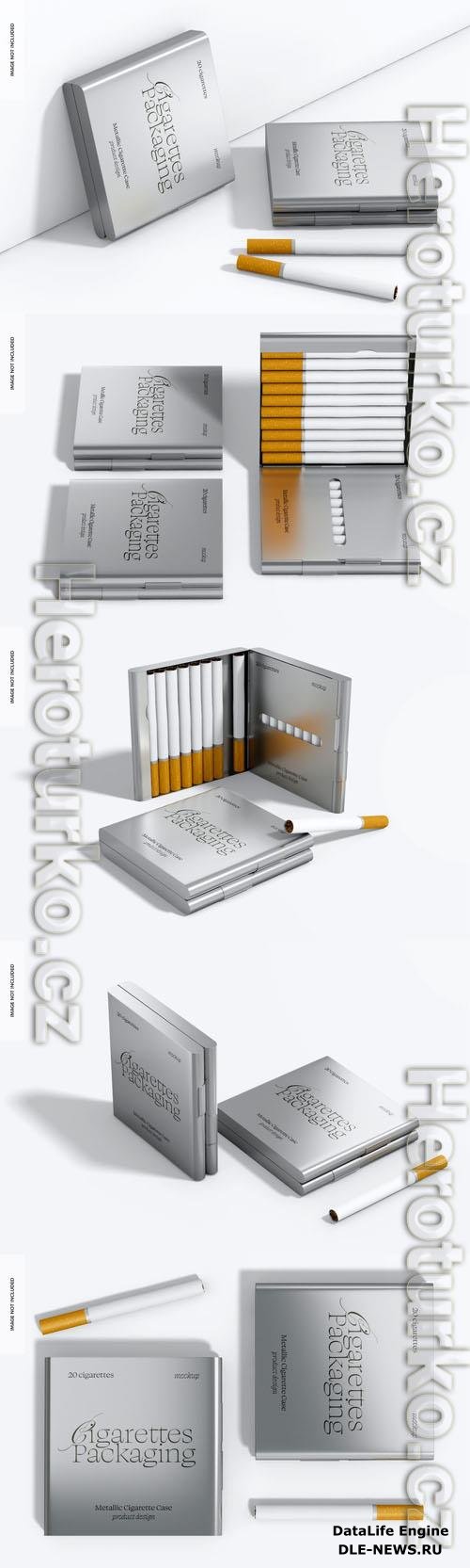 Metallic cigarette case psd template mockup leaned design