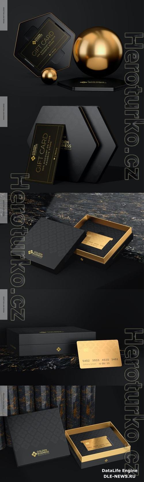 Golden credit card box psd template mockup design