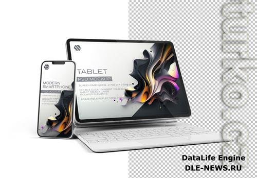 PSD mobile phone and laptop isolated on white mockup
