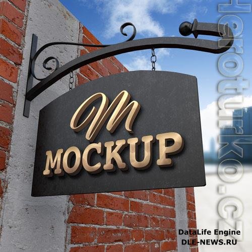 Hanging sign bracket gold logo mockup