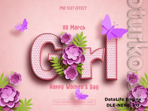 Girls, womens day text effect psd design