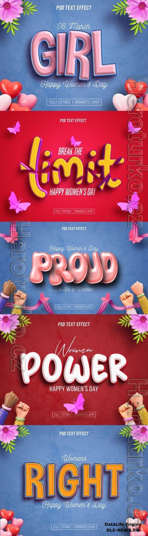 Womens day psd style text effect editable collection vol 1