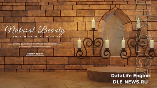 PSD brick wall castle podium with candle for product presentation