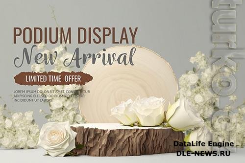 Wooden psd podium with roses